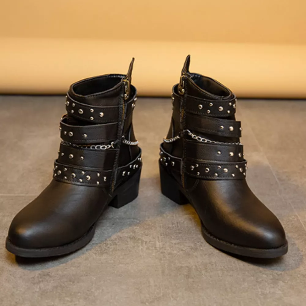 Studded Buckle Ankle Boots