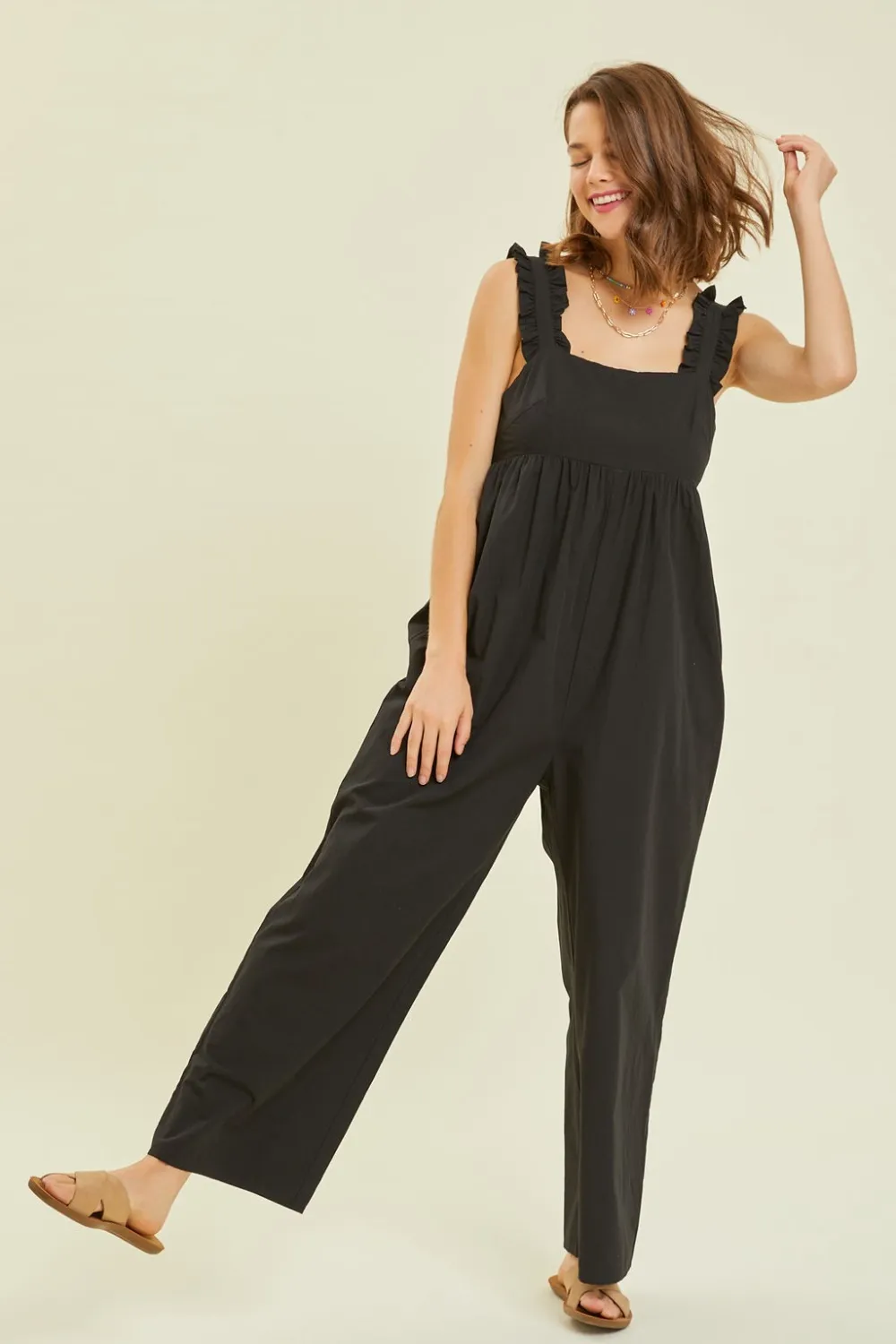 Full Size Ruffled Strap Back Tie Wide Leg Jumpsuit, image 3