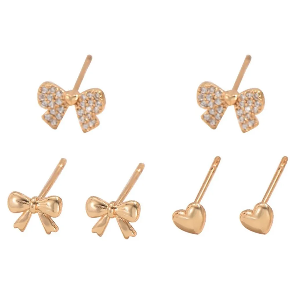 6 Piece Bow Heart Stud Earrings Set, image 4