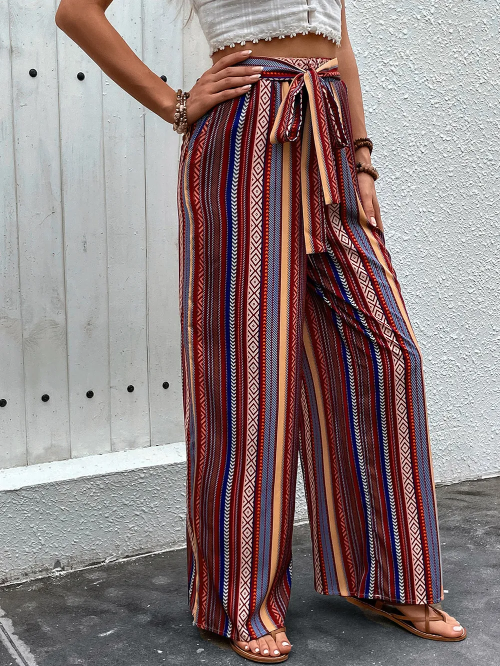 Tied Geometric Wide Leg Pants, image 2