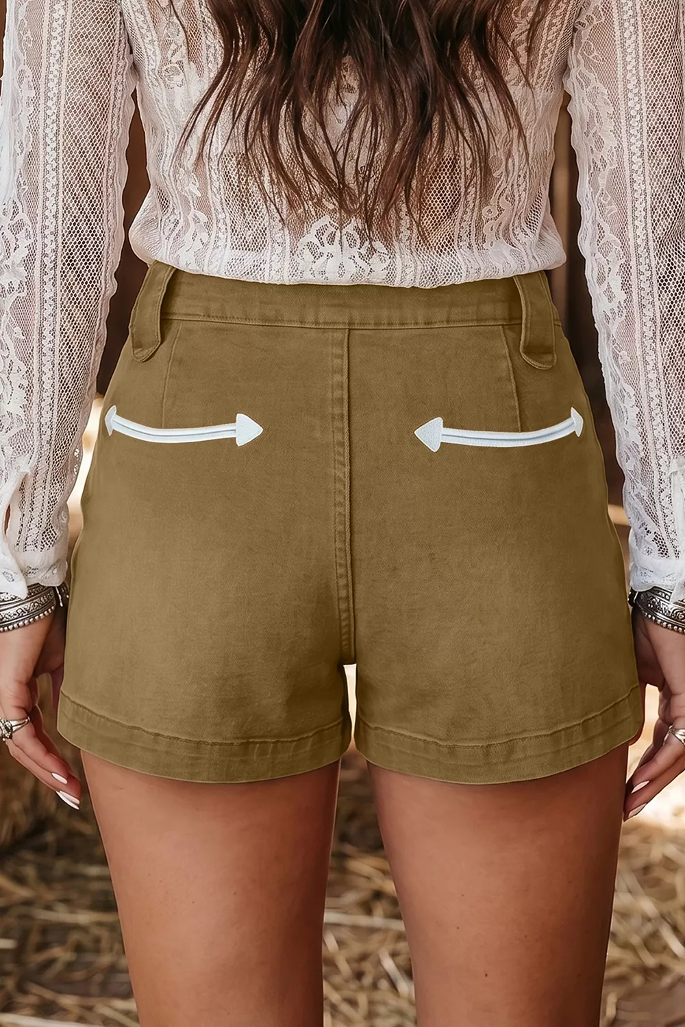 Contrast Arrow Detail Western Denim Shorts, image 2