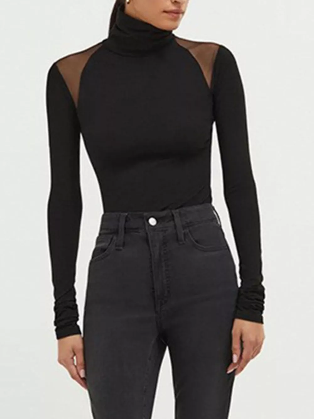 Mesh Shoulder Turtleneck Bodysuit, image 3
