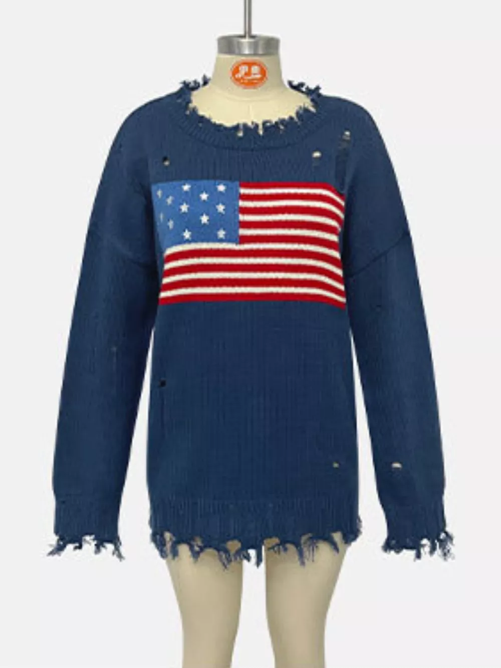Distressed American Flag Graphic Sweater, image 4