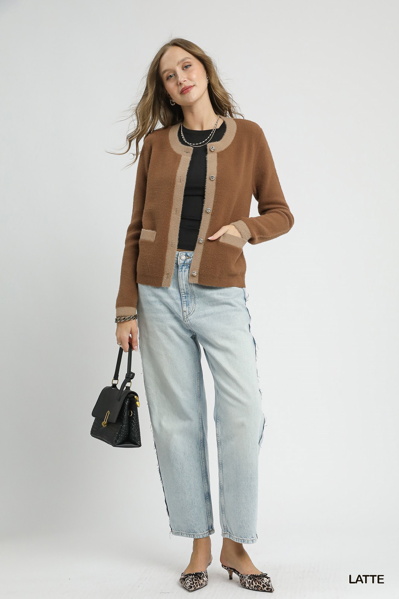 Two-Tone Button Front Cardigan, image 4