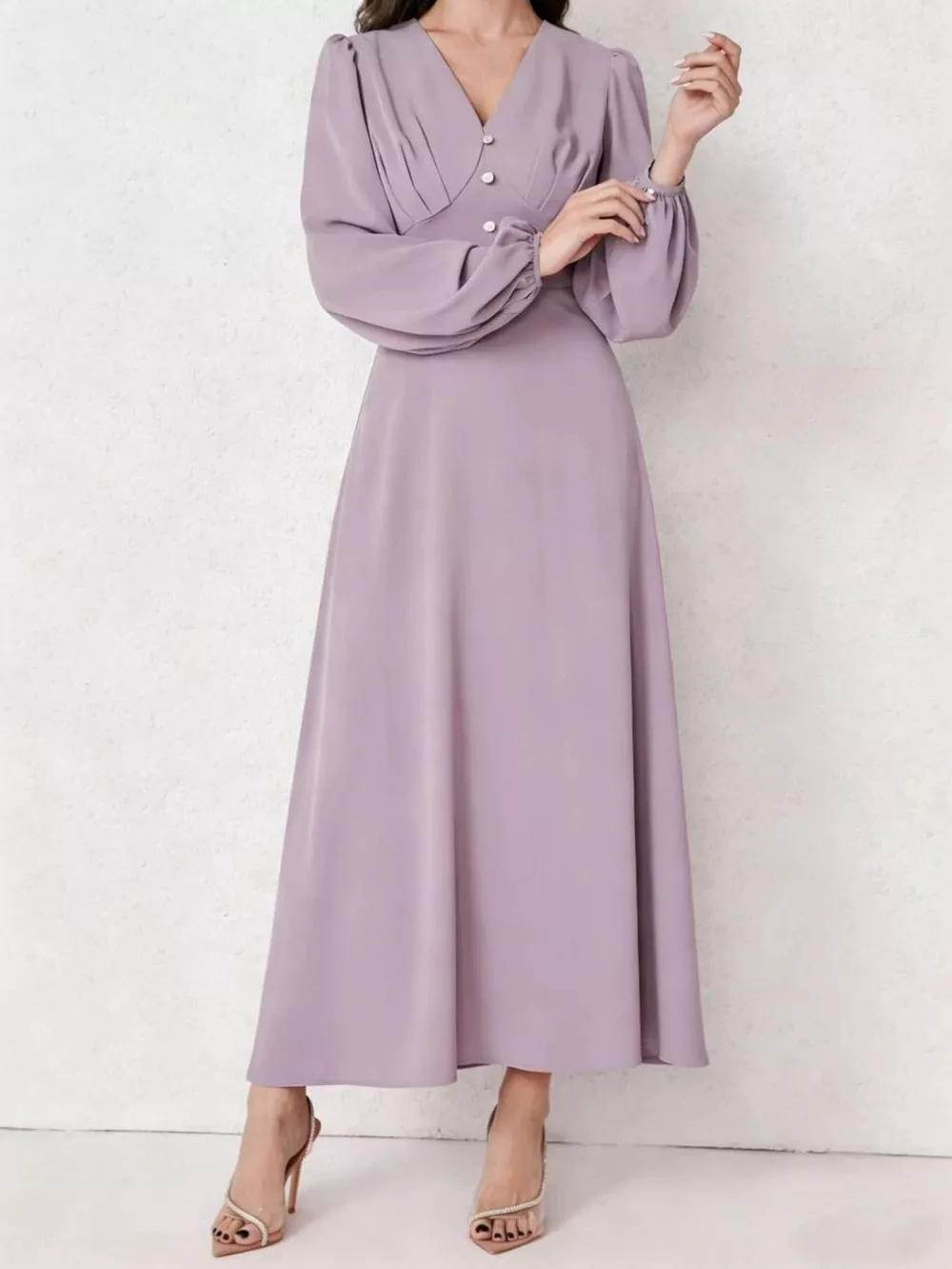 V-Neck Balloon Sleeve Maxi Dress, image 4