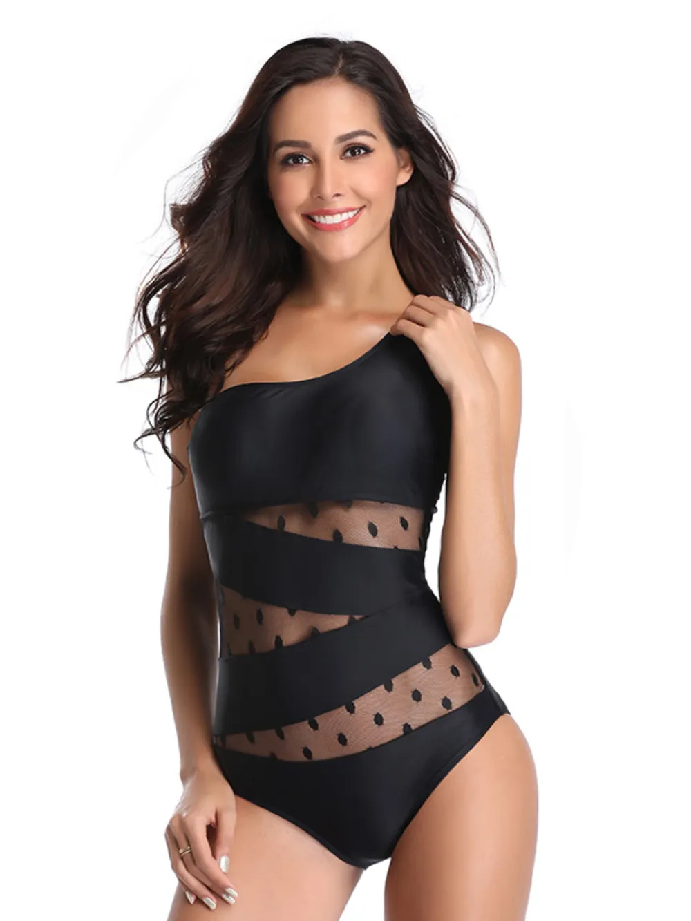 One Shoulder Polka Dot One-Piece Swimwear, image 3