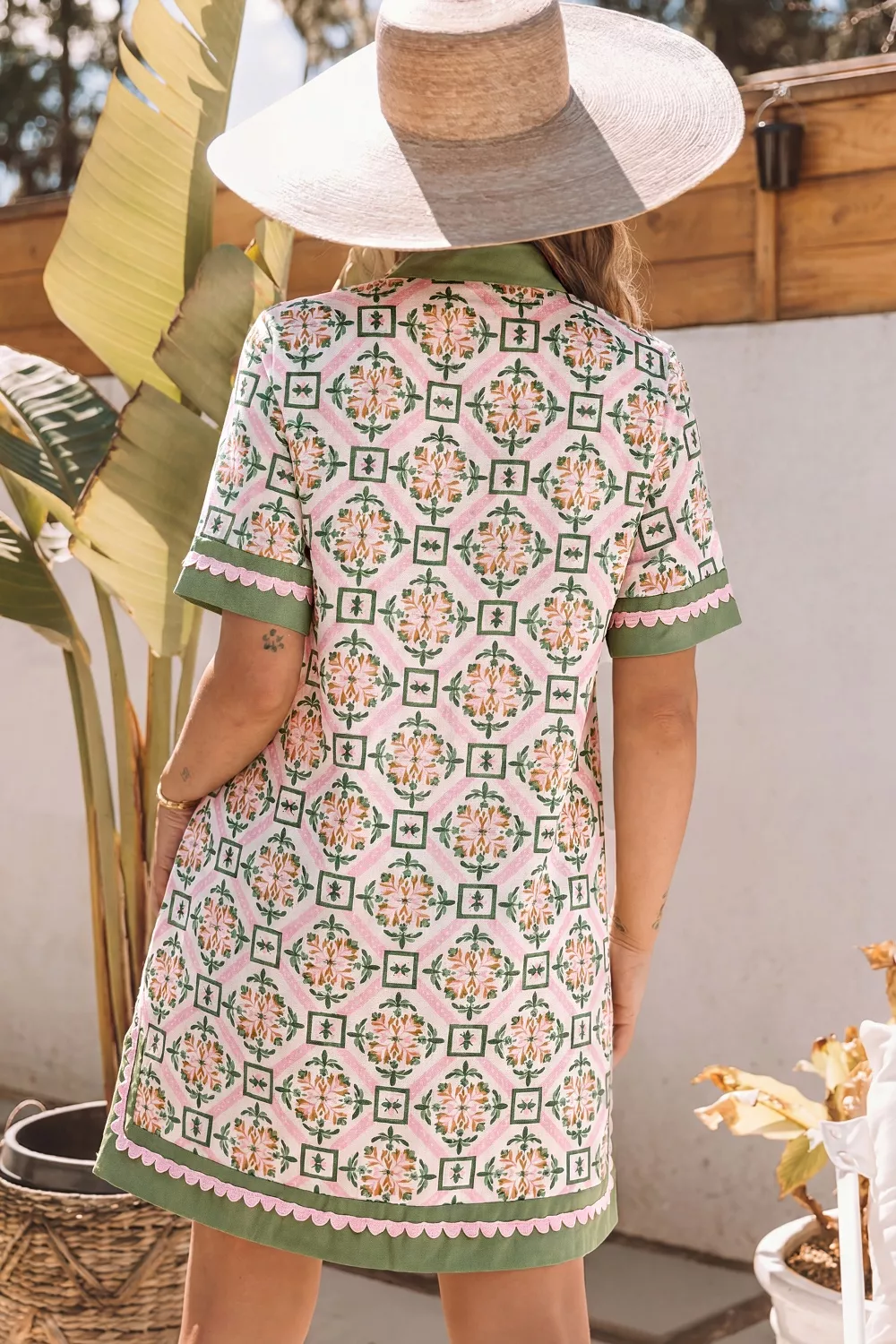 Multicolour Boho Geometric Flower Print Short Sleeve Loose Mini Dress, image 2
