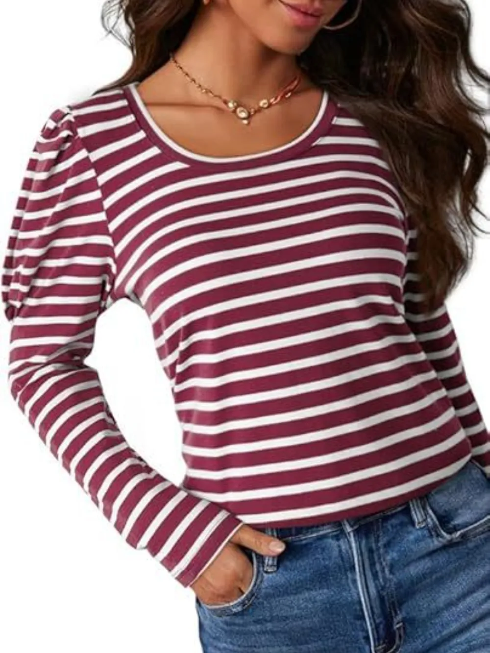 Striped Round Neck Long Sleeve T-Shirt, image 26
