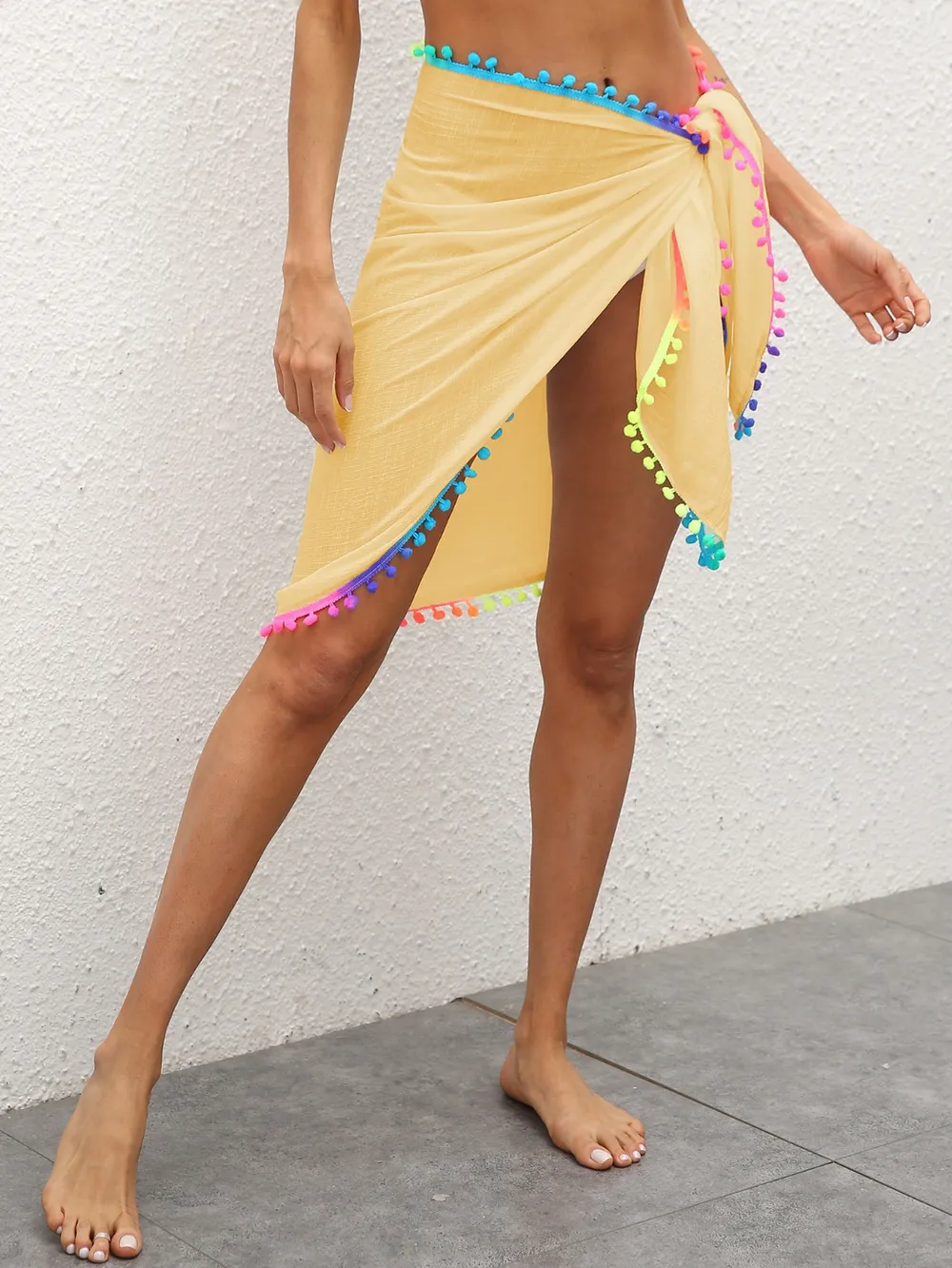 Rainbow Pompom Trim Swim Skirt, image 7