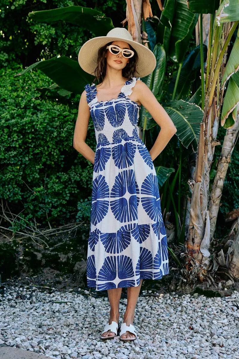 Abstract Print Smocked Bodice Tiered Lined Midi Dress, image 20