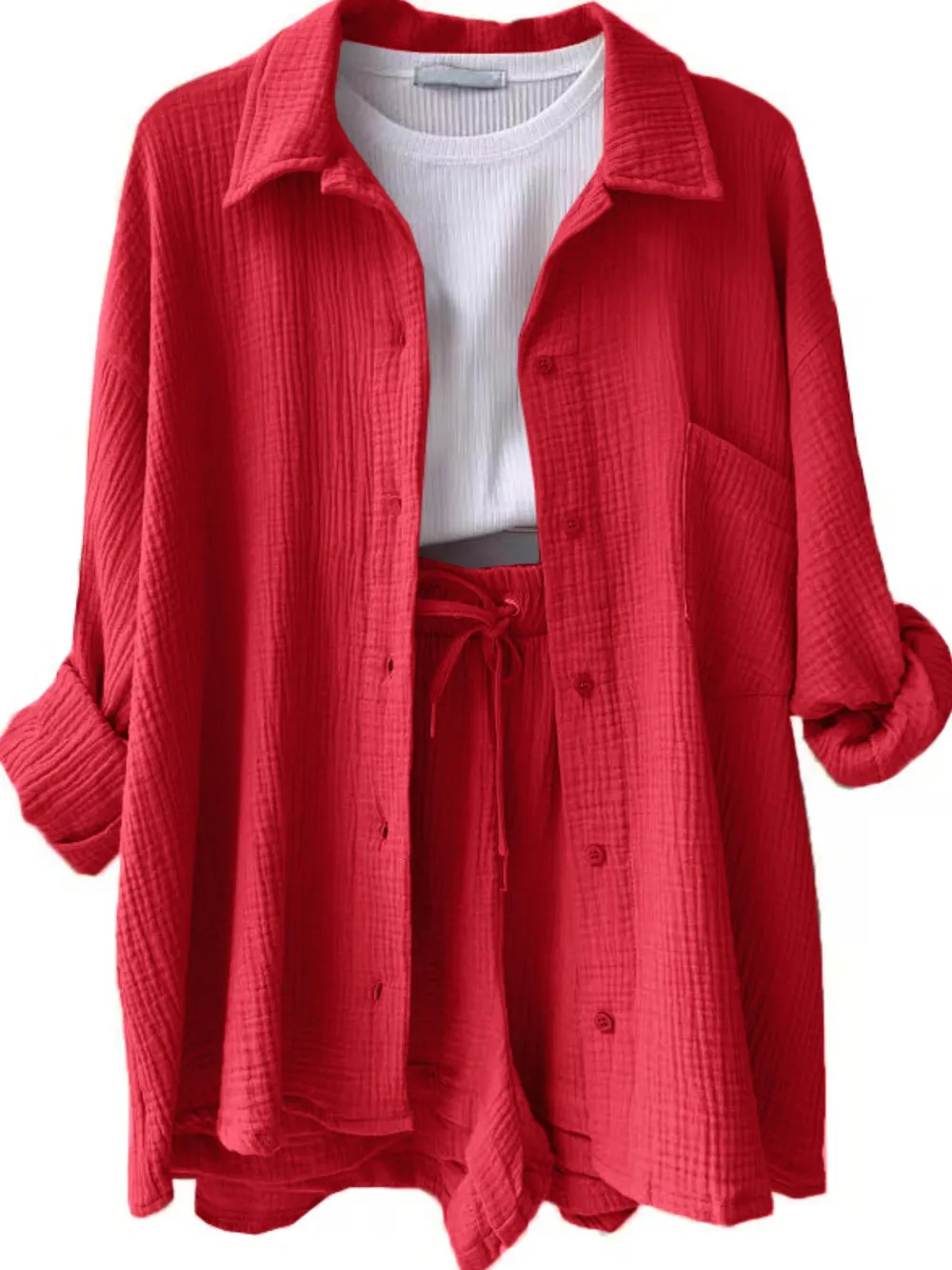 Textured Button Up Shirt and Shorts Set, image 7