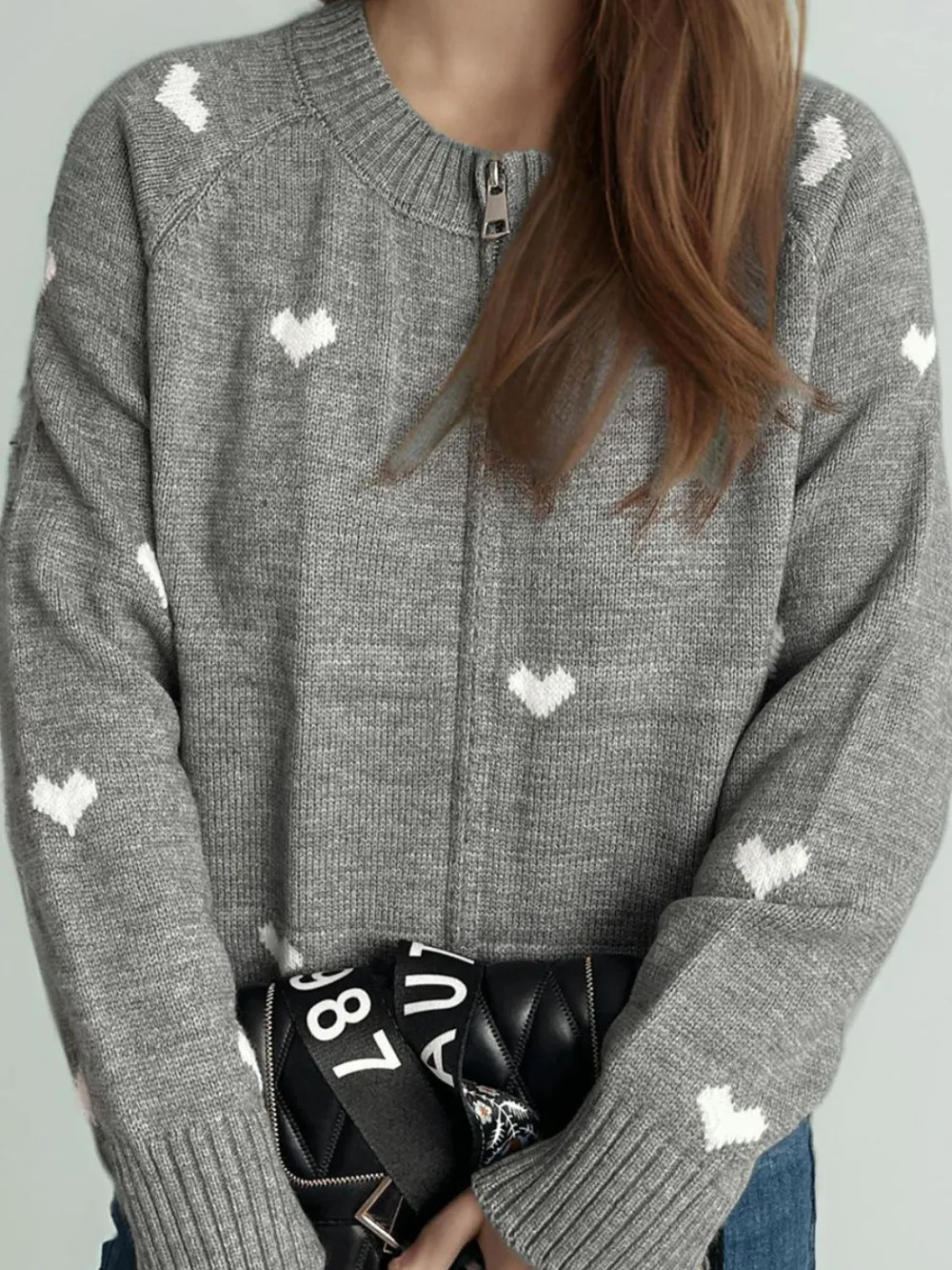 Heart Round Neck Zip Up Cardigan, image 9