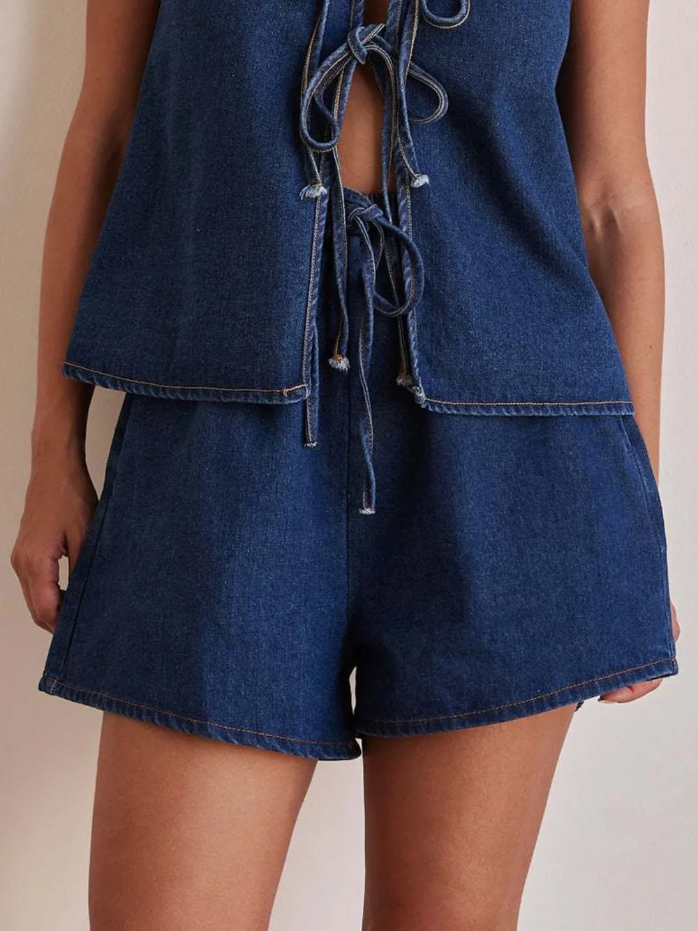 Elastic Waist Denim Shorts, image 4