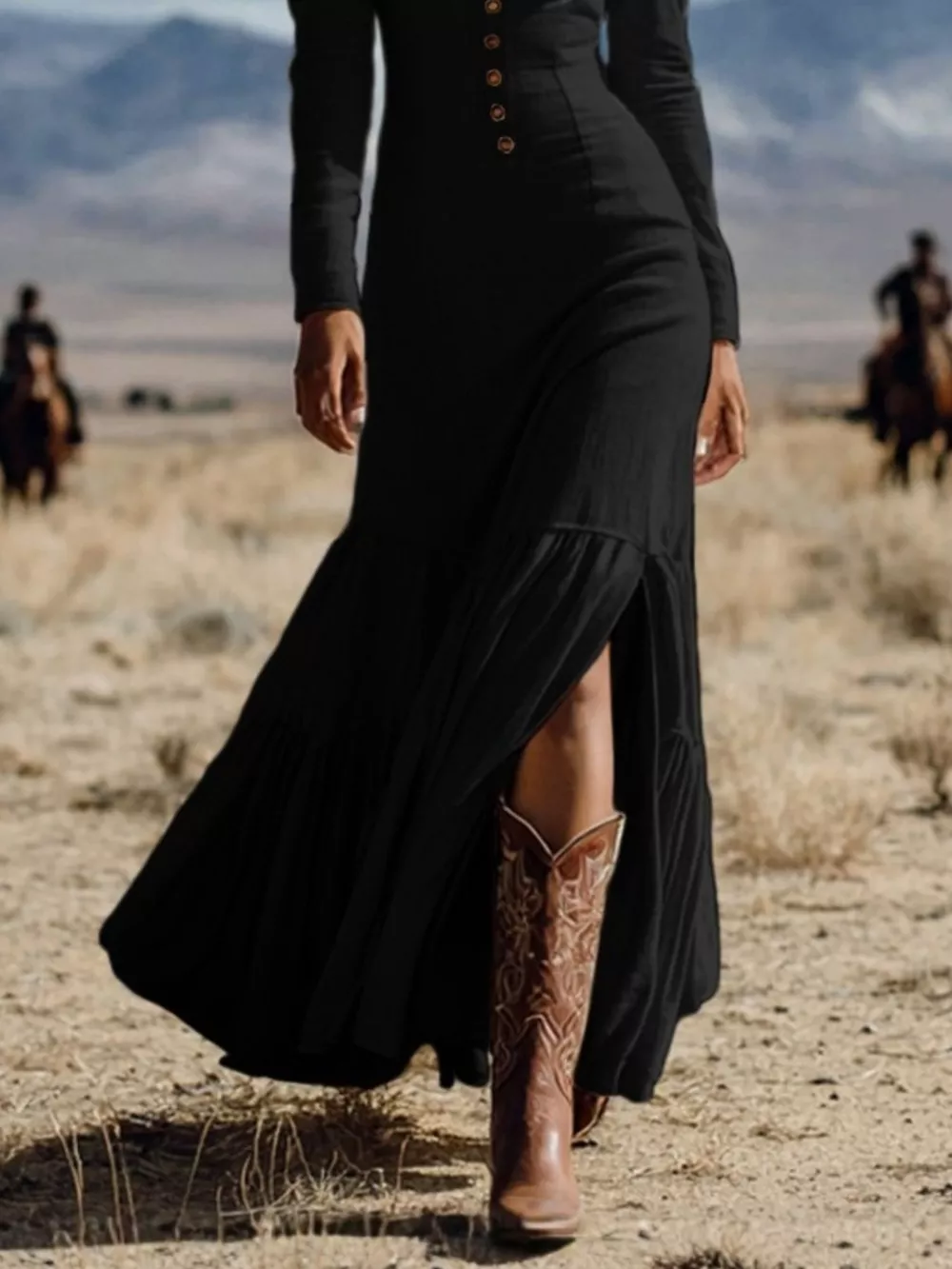 Slit Long Sleeve Tiered Maxi Dress, image 4