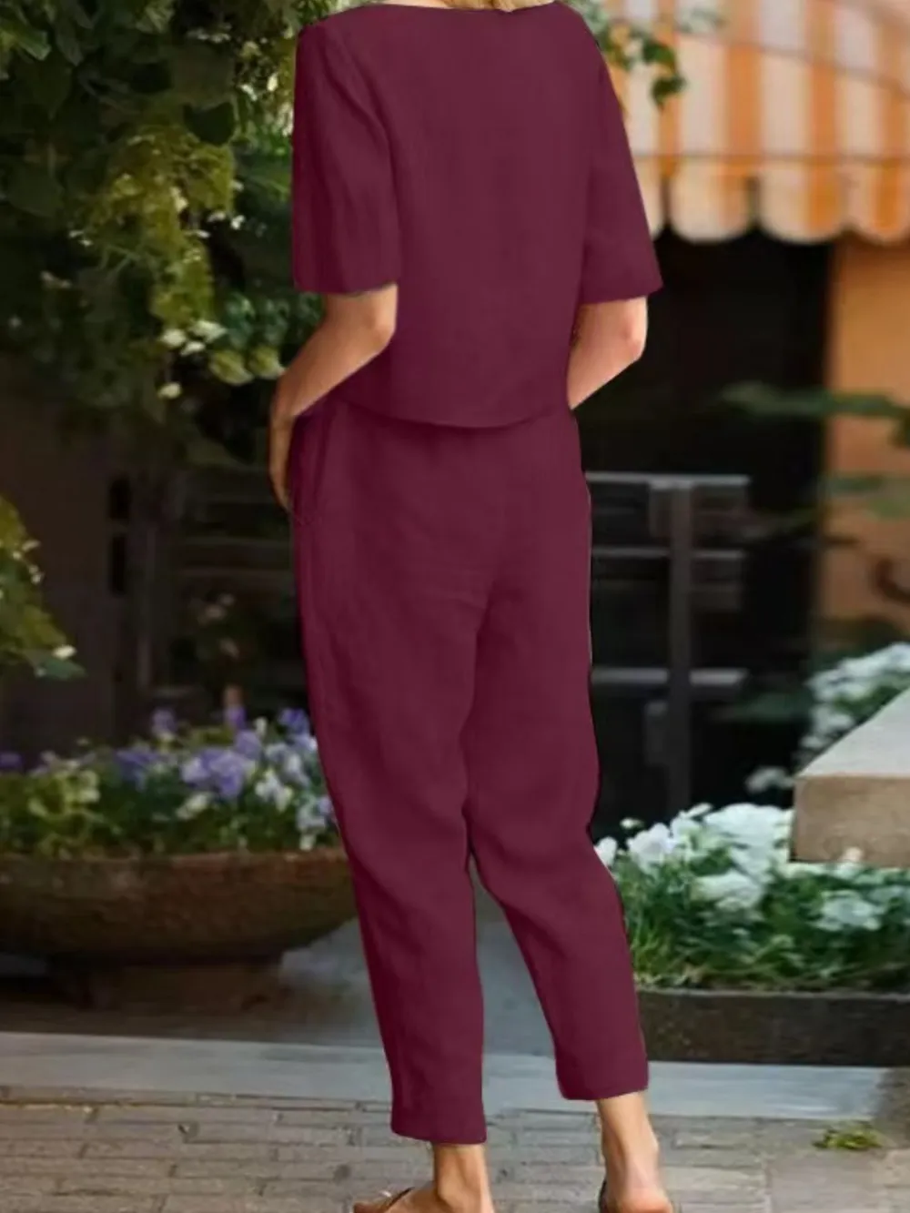 Full Size Round Neck Short Sleeve Top and Pants Set Plus Size, image 8