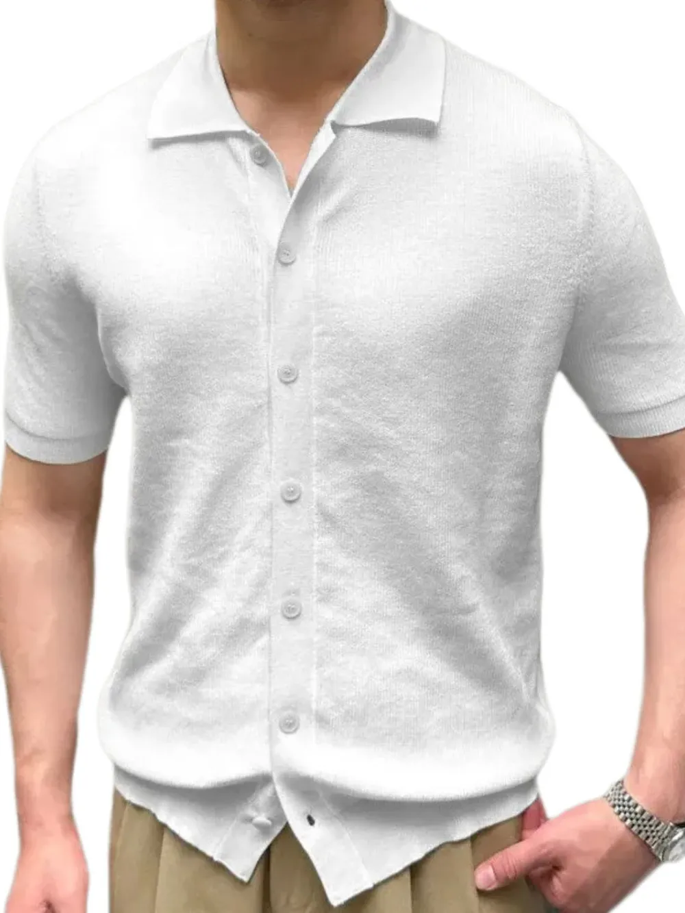 Men's Button Down Short Sleeve Knit Shirt, image 4