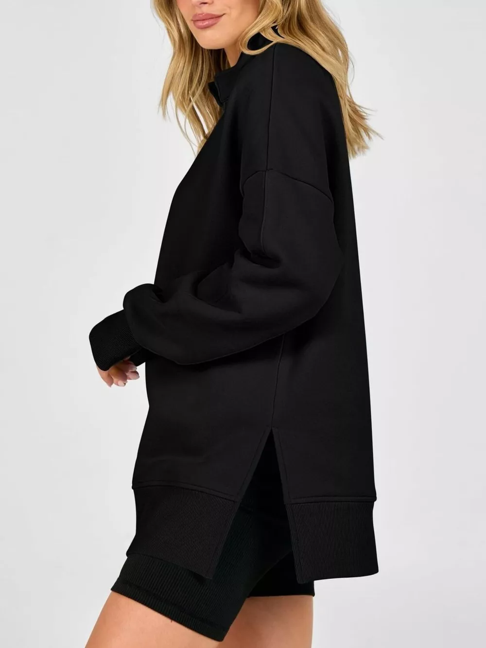 Quarter-Zip Dropped Shoulder Sweatshirt, image 8