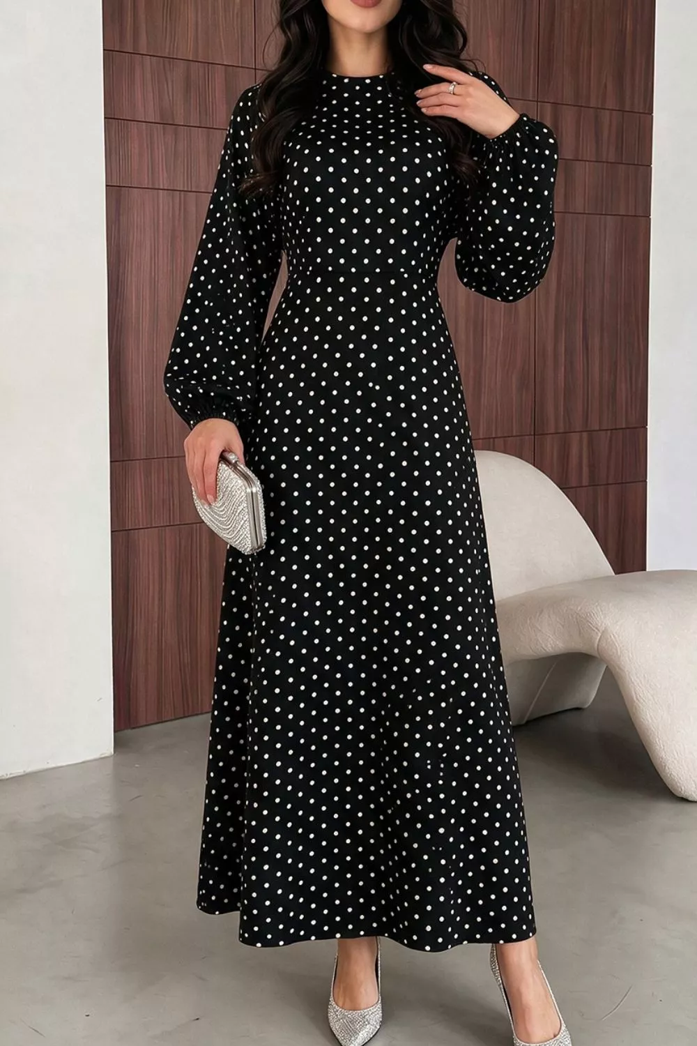 Polka Dot Long Sleeve Maxi Dress