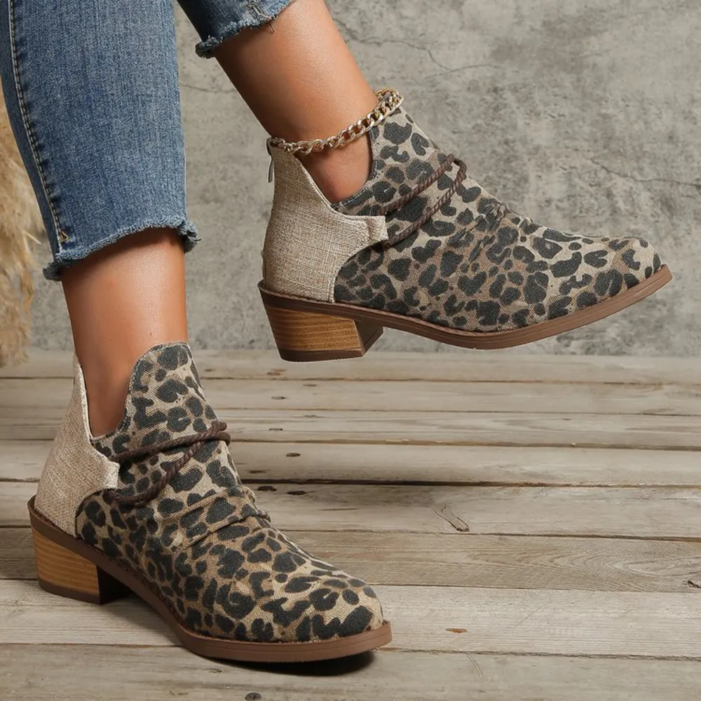 Contrast Canvas Low Heel Boots, image 2