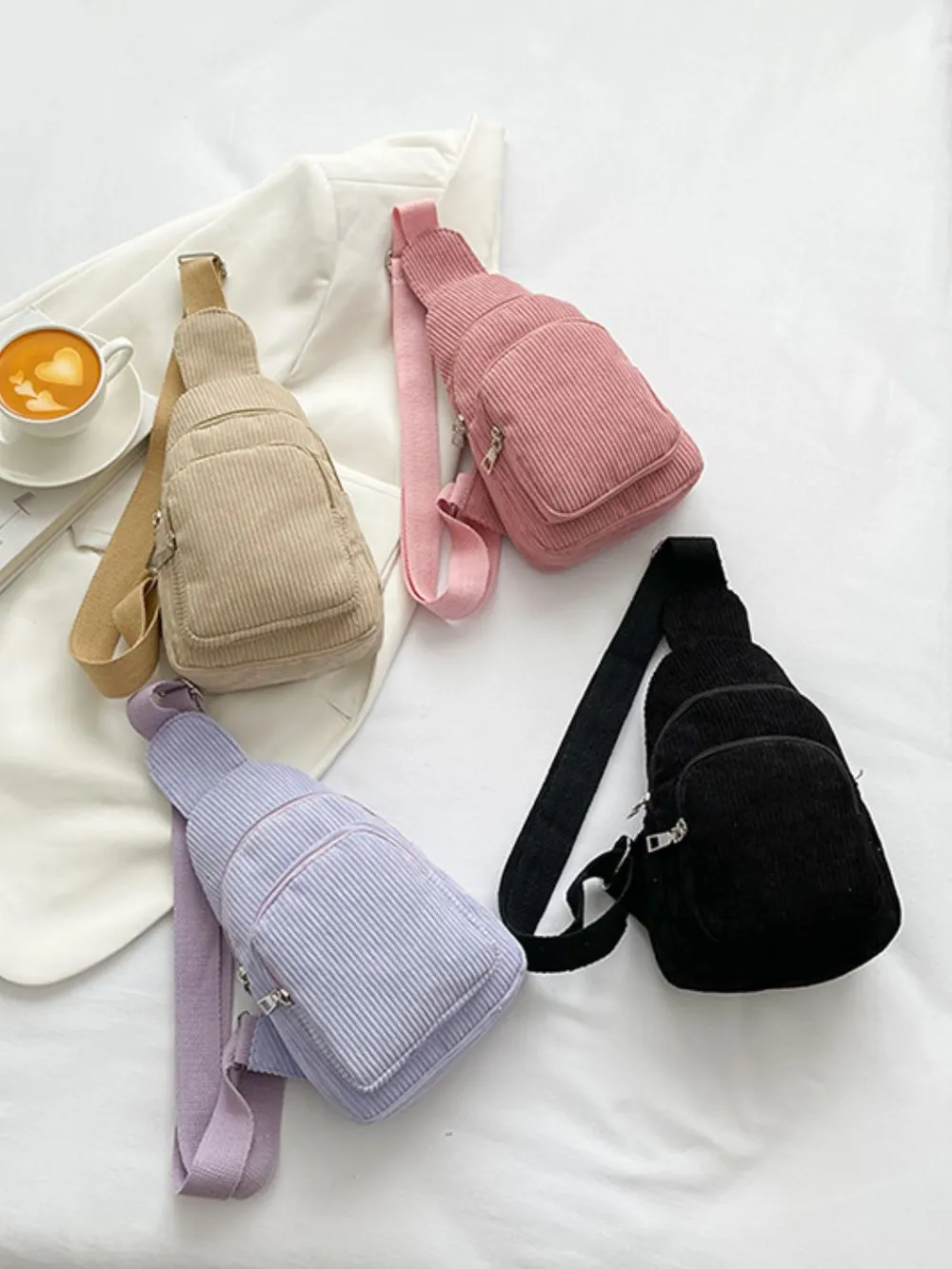 Corduroy Solid Color Crossbody Bag, image 2