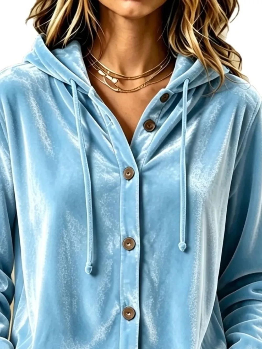 Full Size Velvet Button-Down Hooded Top Plus Size, image 11