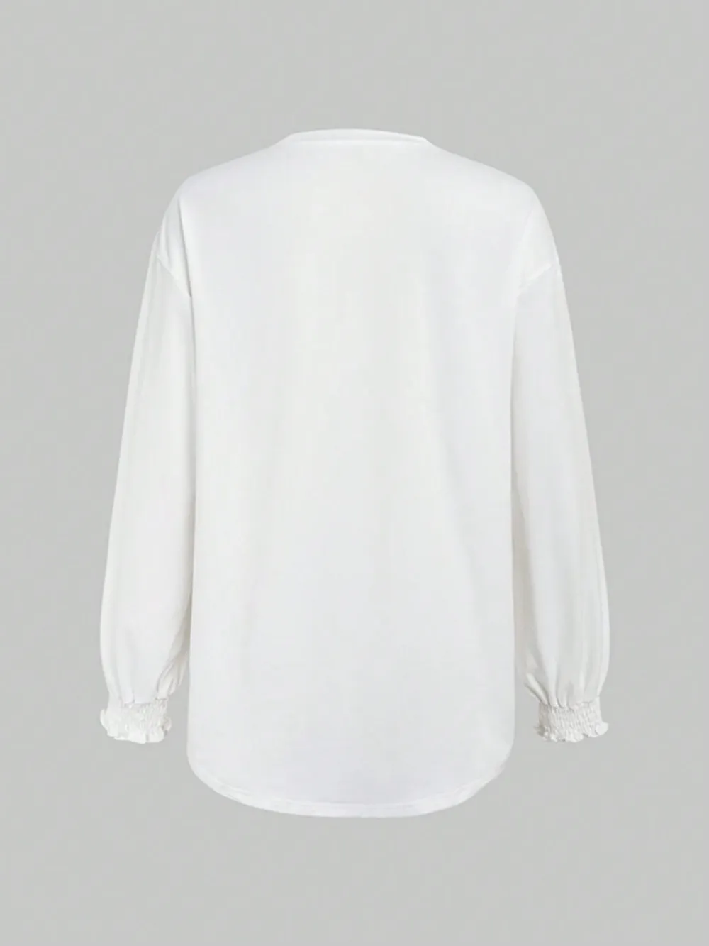 Smocked Cuff Round Neck Long Sleeve T-Shirt, image 2