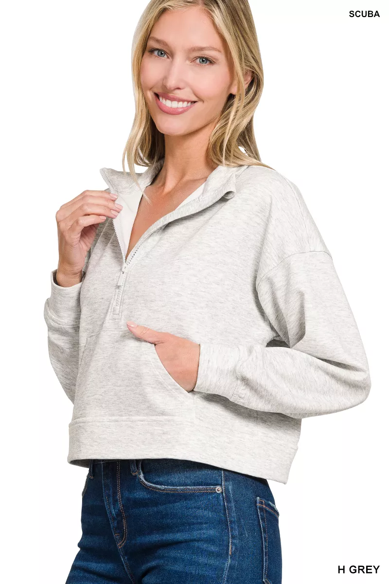 Scuba Half Zip Pullover With Kangaroo Pockets, image 2