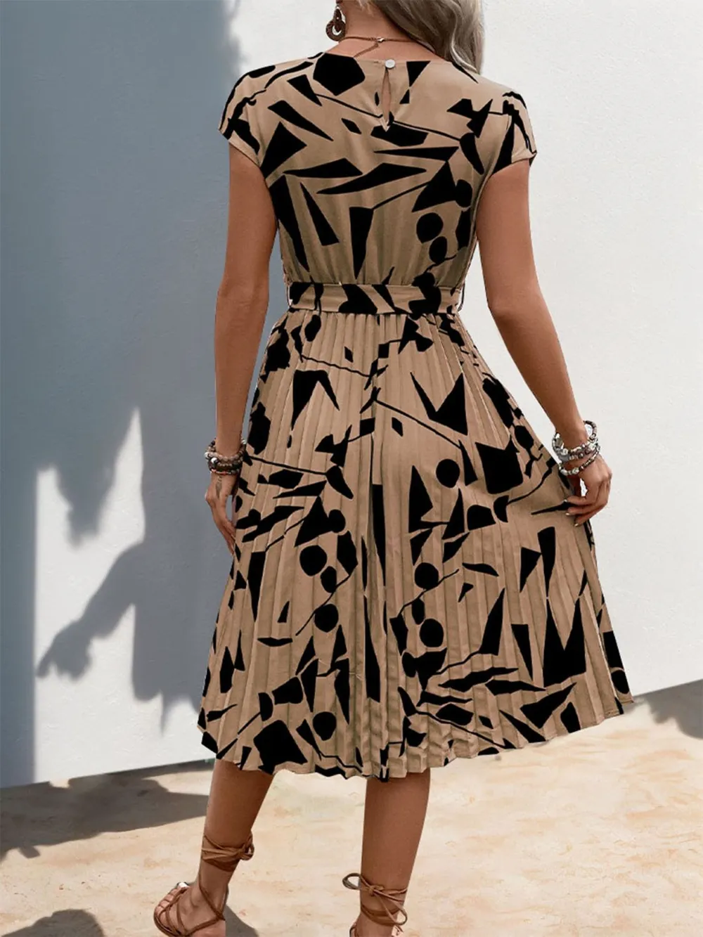 Tied Pleated Printed Cap Sleeve Dress, image 14