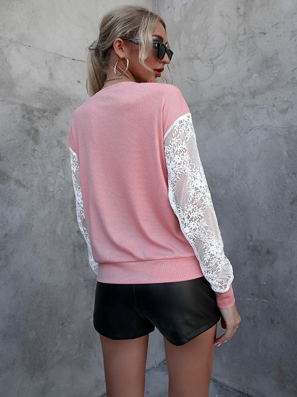 Lace Detail Round Neck Dropped Shoulder T-Shirt, image 4