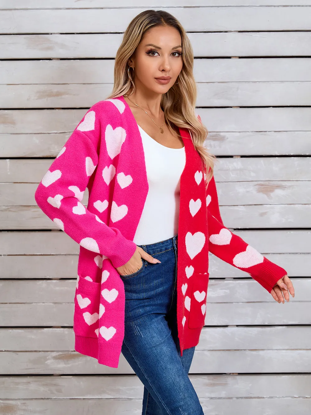 Heart Open Front Long Sleeve Cardigan, image 4