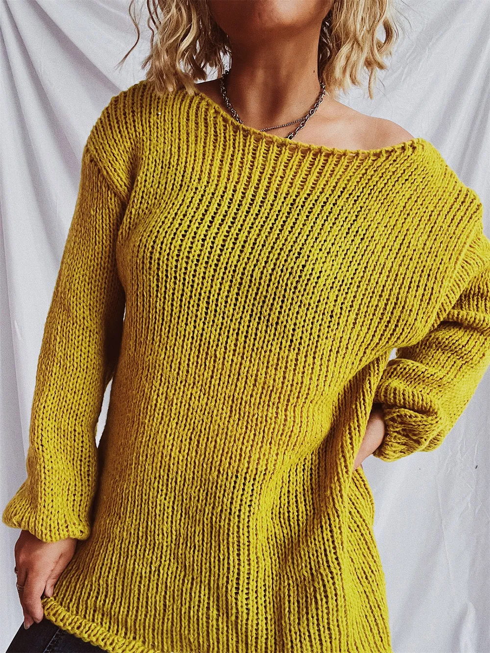 Boat Neck Dropped Shoulder Sweater, image 12