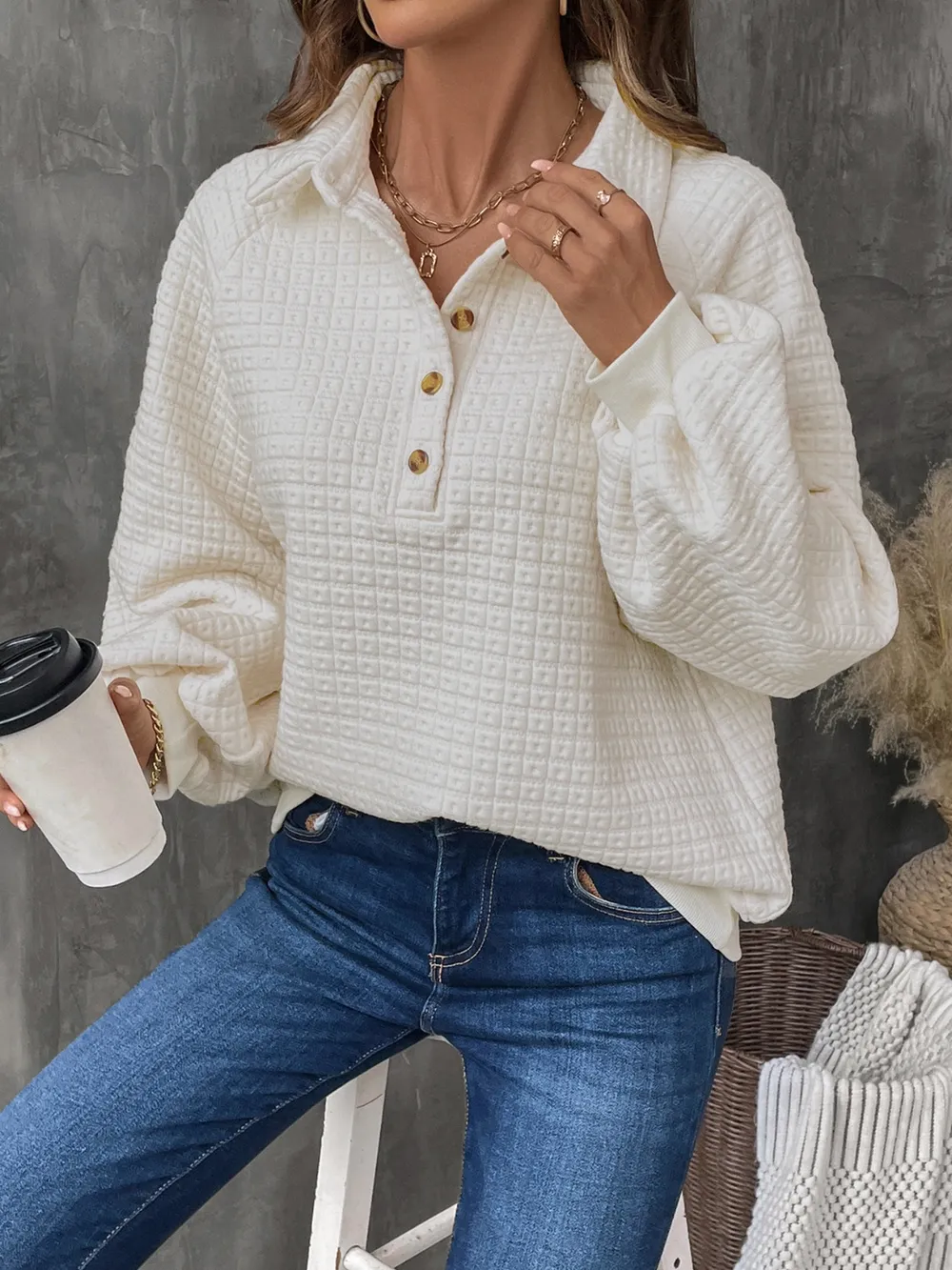 Half Button Long Sleeve Sweatshirt, image 2