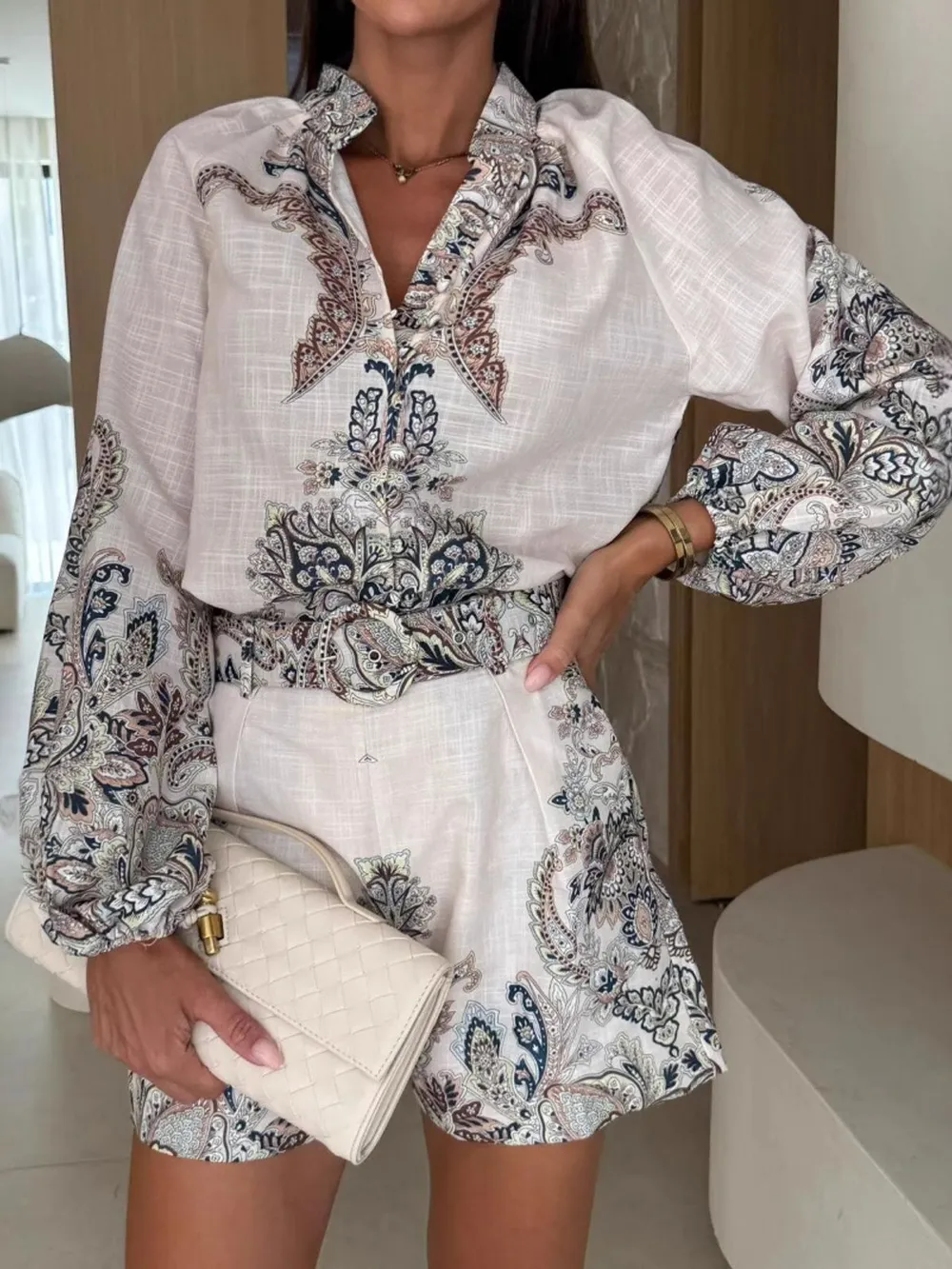 Printed Long Sleeve Shirt and Shorts Set, image 4