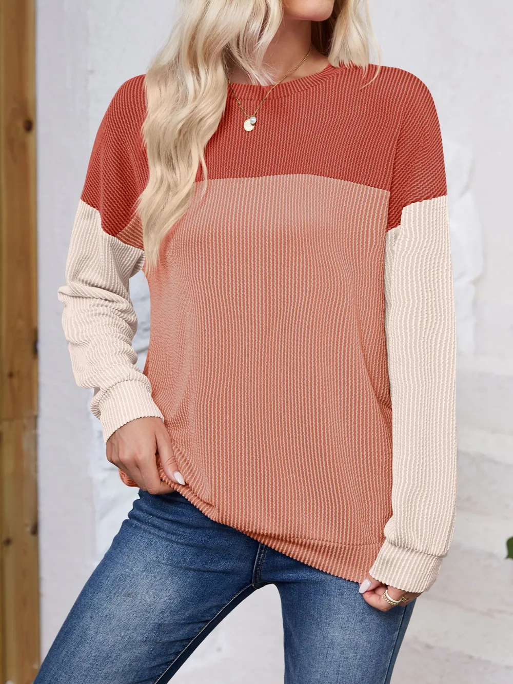 Color Block Round Neck Long Sleeve Sweatshirt, image 12