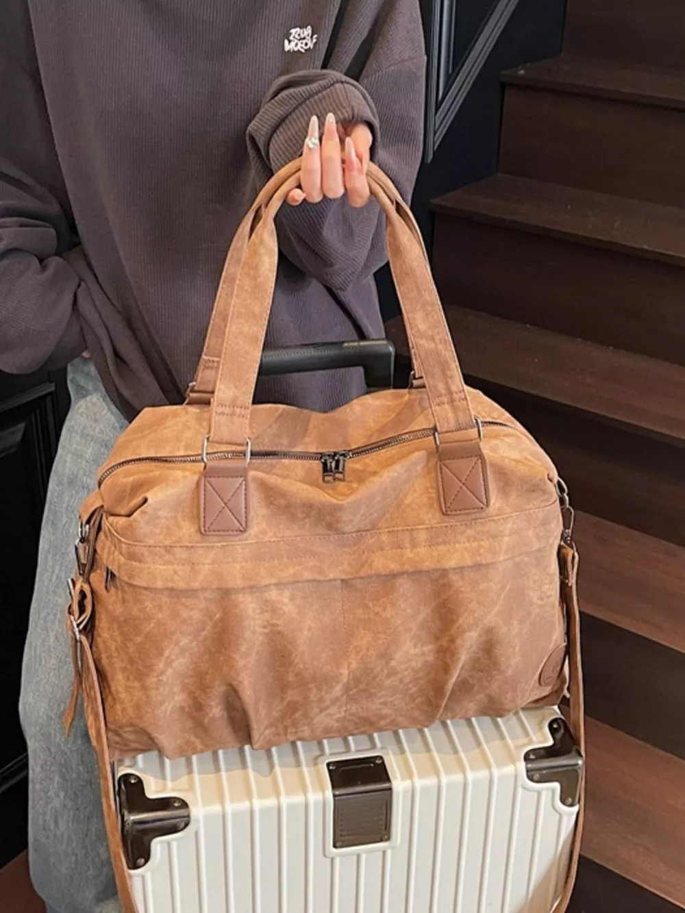 Vintage Adjustable Strap Duffel Bag, image 5