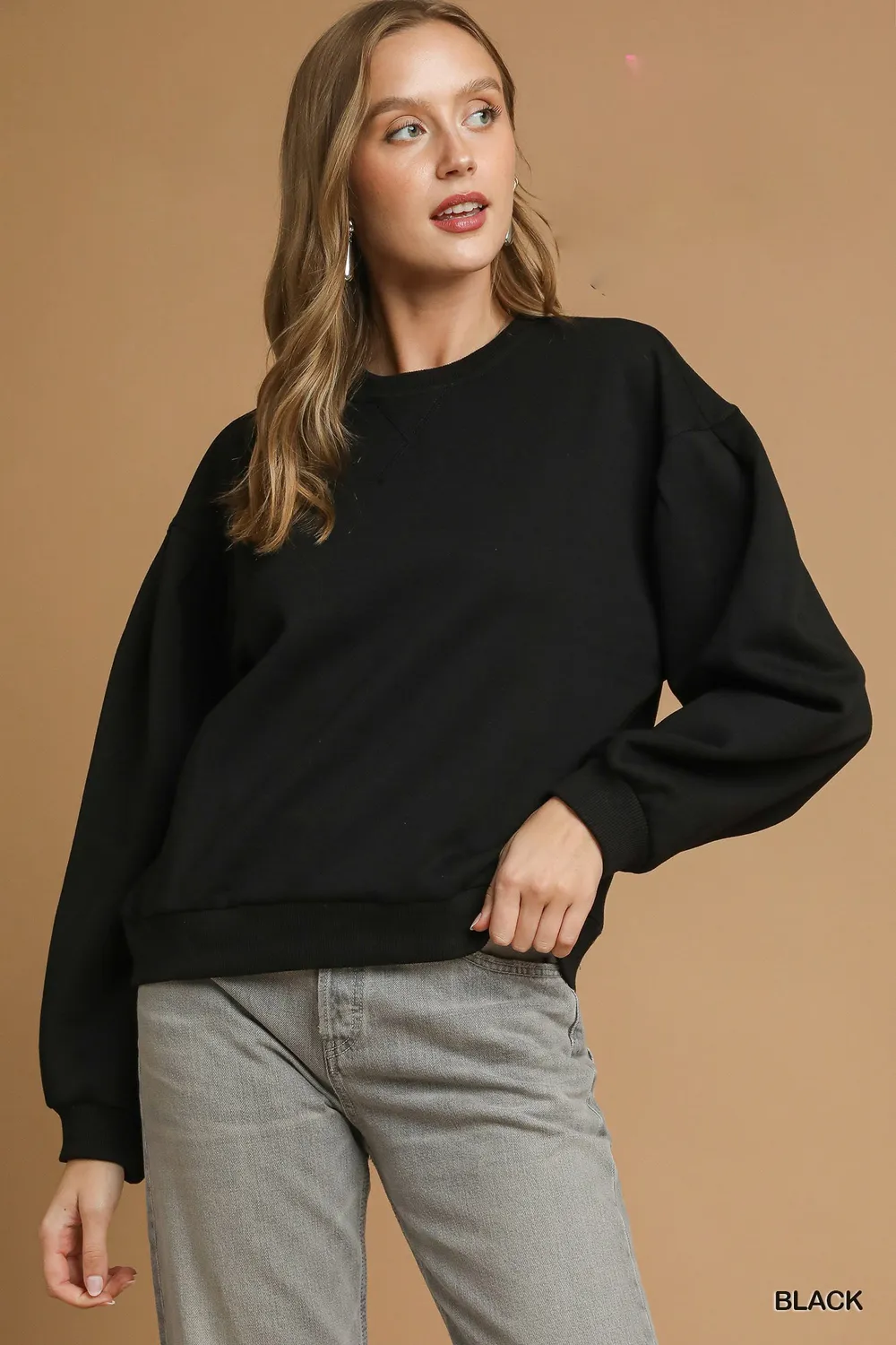 Round Neck Sweatshirt with Pleated Detail