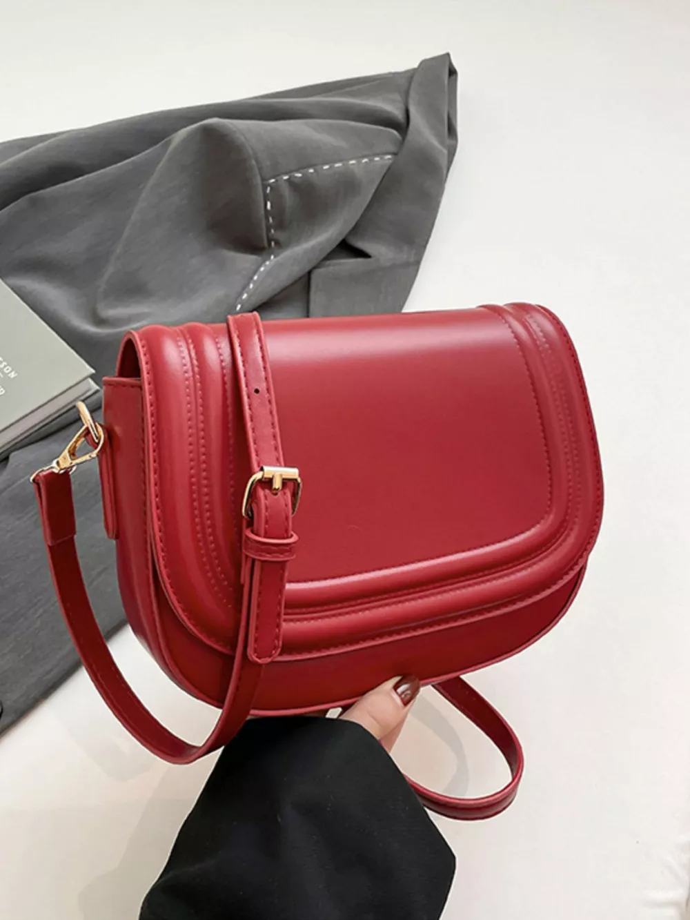 Elegant PU Leather Saddle Crossbody Bag, image 4