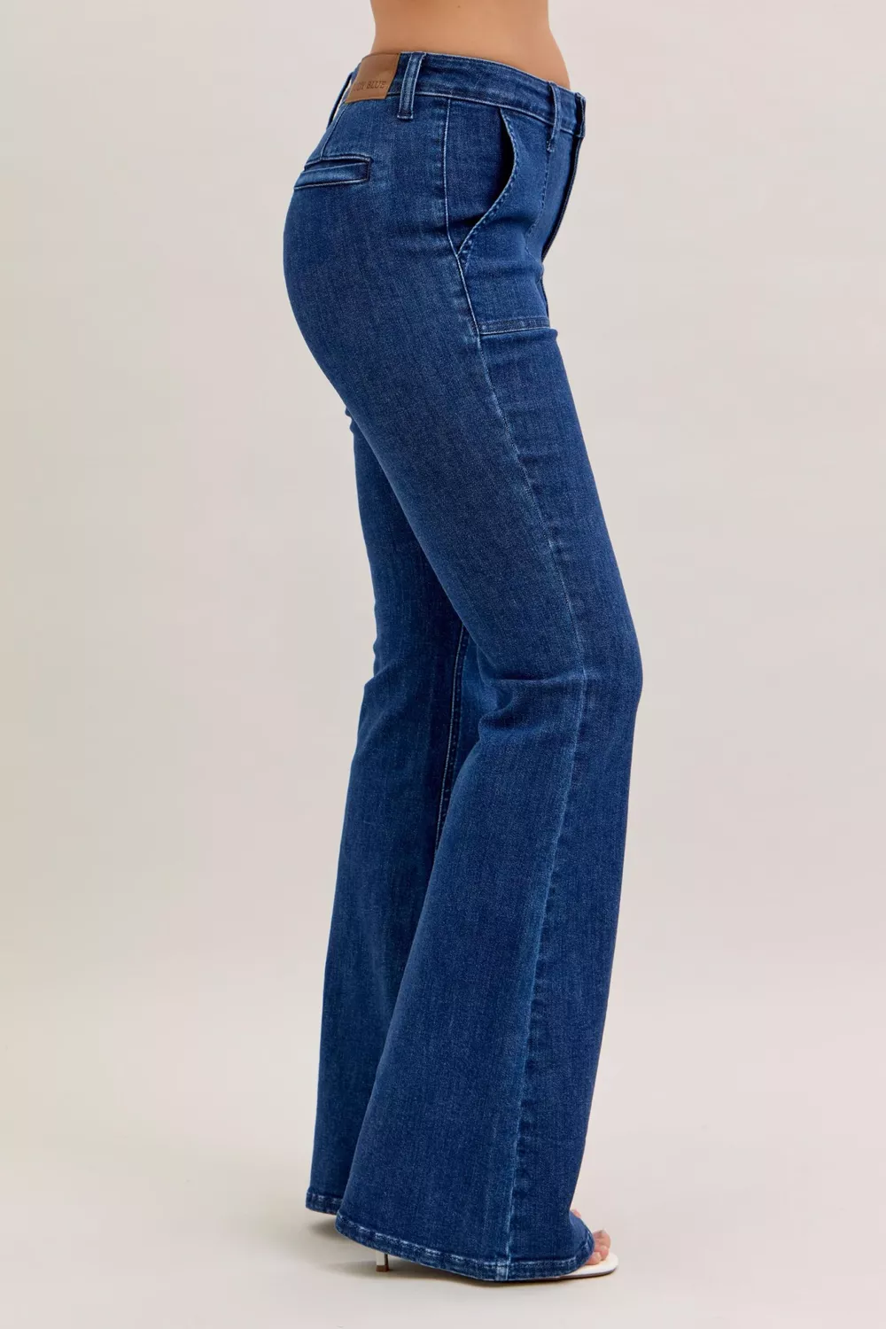 High Waist Flare Jeans with Front Patch Pockets, image 3