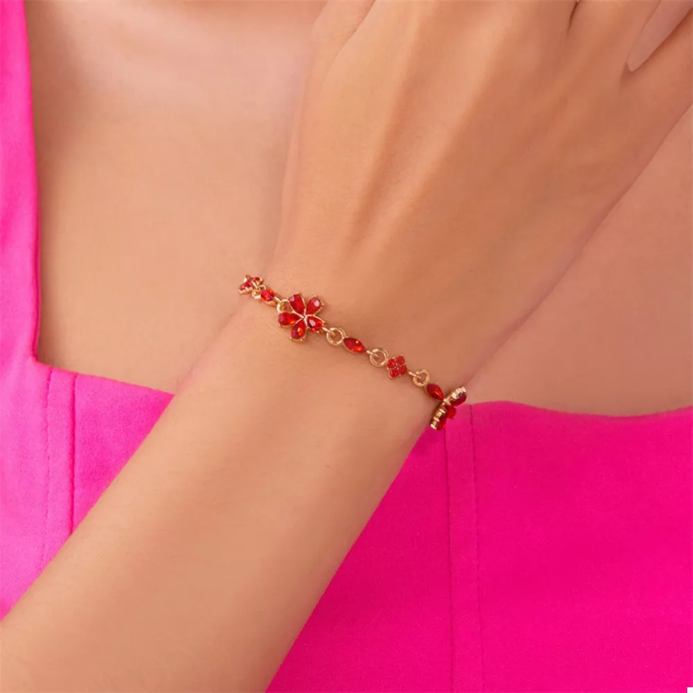 18K Gold-Plated Rhinestone Flower Bracelet, image 2
