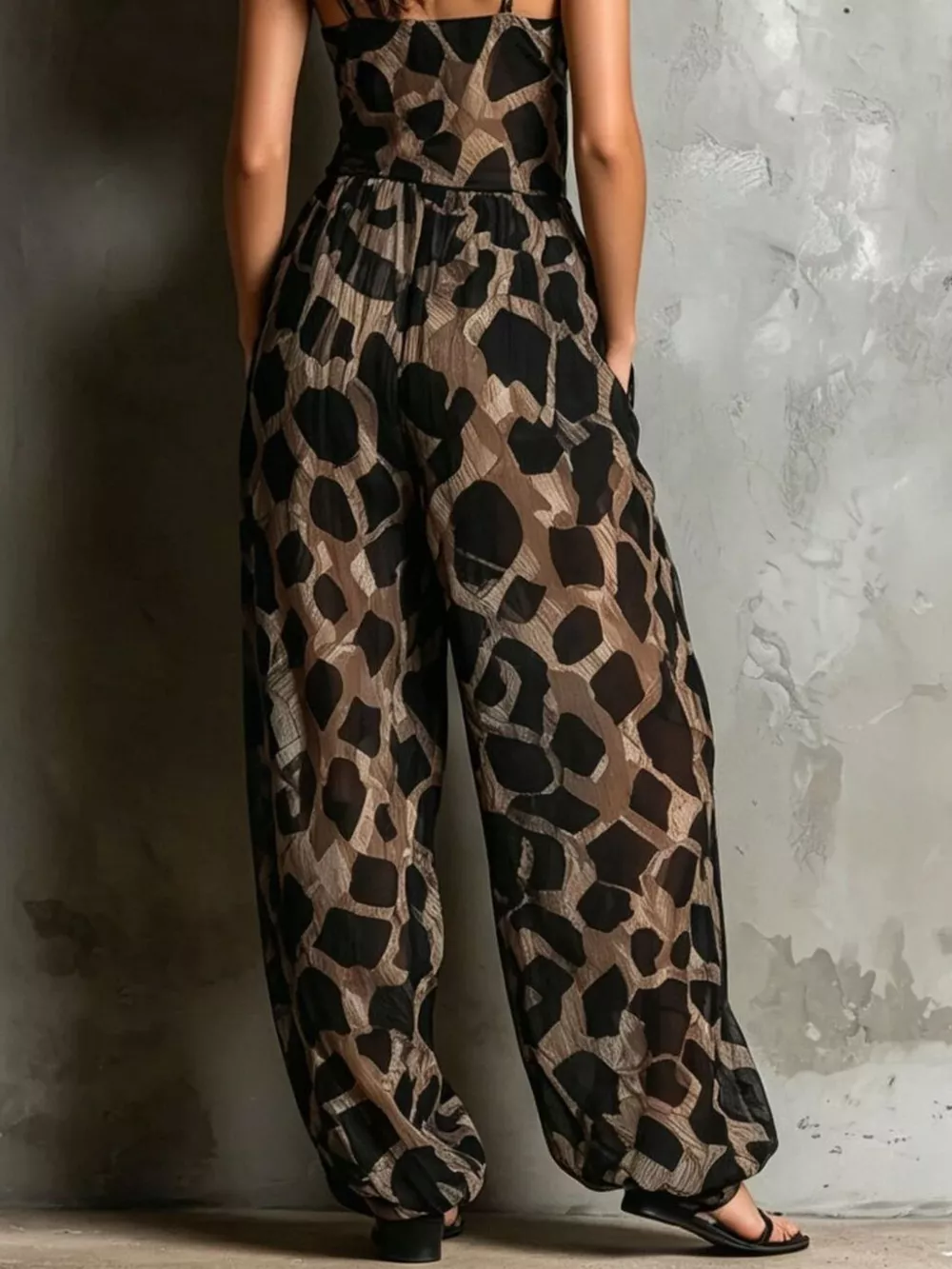 Geometric Print Wide-Leg Jumpsuit with Front Tie Detail, image 4