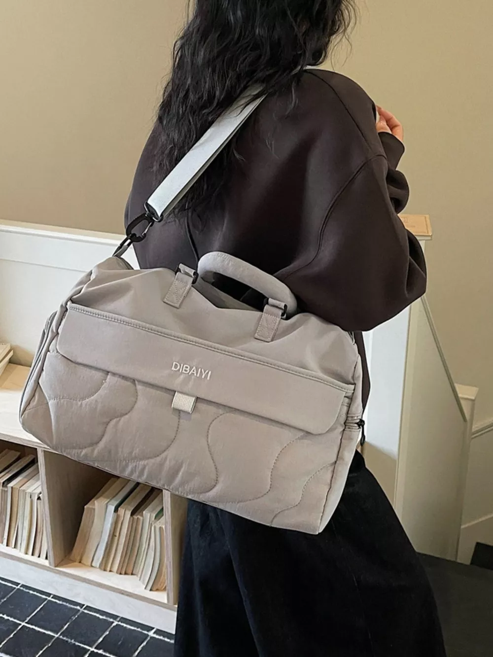 Quilted Duffel Bag with Adjustable Strap, image 3