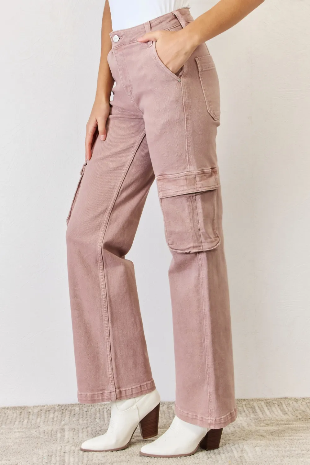 Full Size High Rise Cargo Wide Leg Jeans, image 3