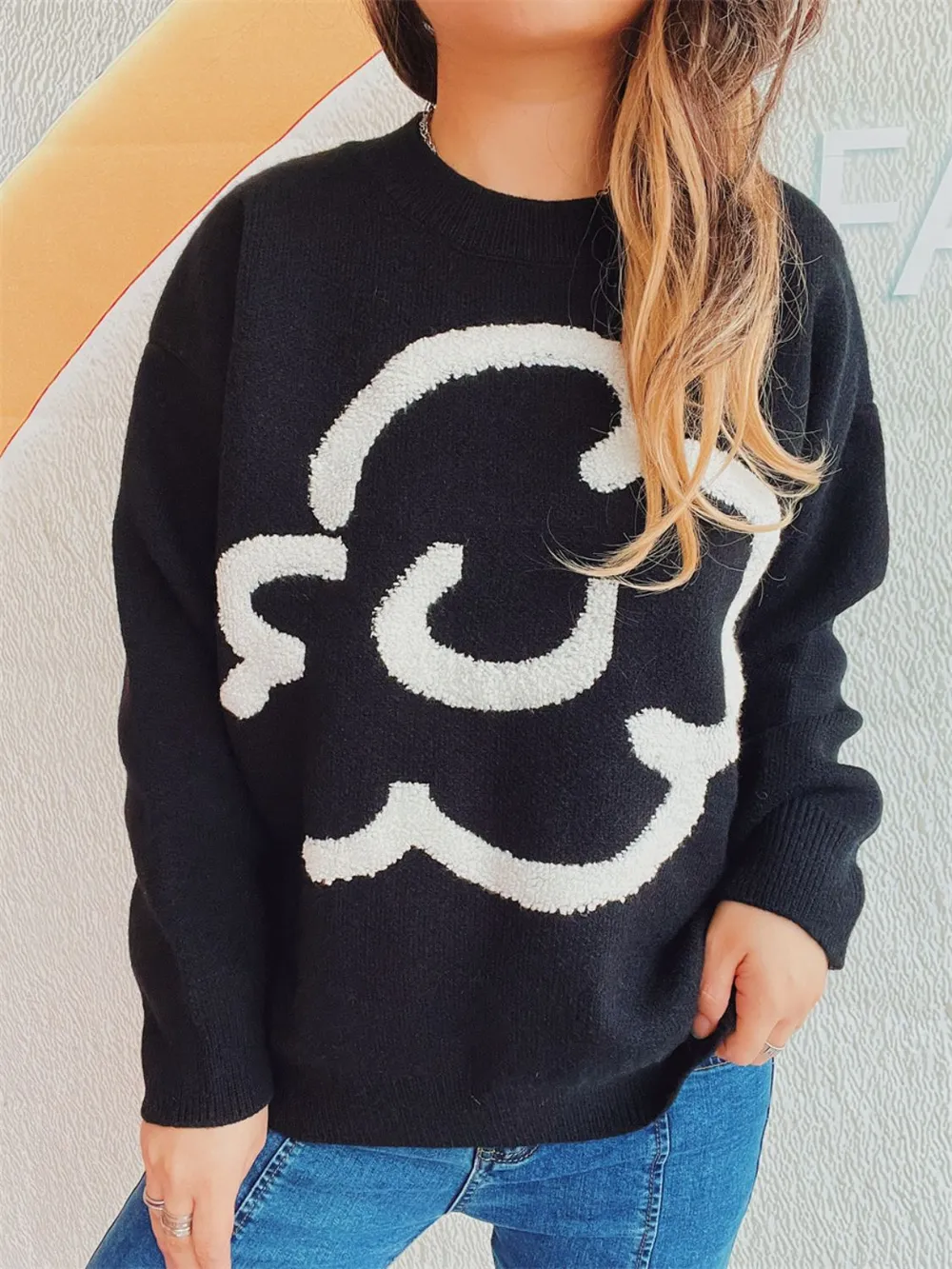 Contrast Round Neck Long Sleeve Sweater, image 6