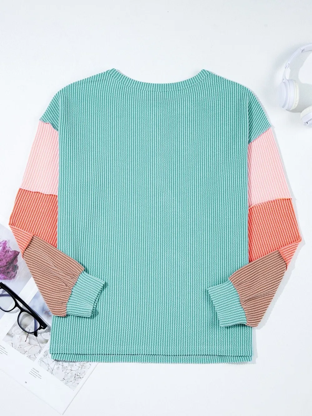 Color Block Ribbed Knit Henley Sweatshirt, image 7