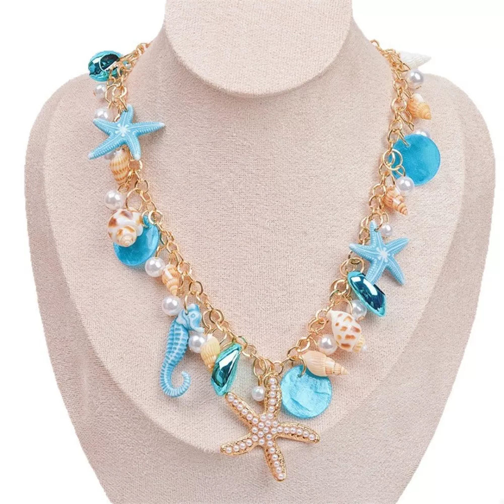 Ocean Charm Shell Starfish Statement Necklace, image 6