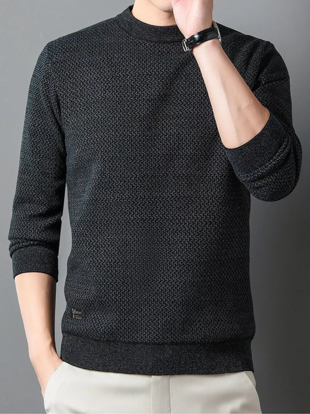 Men's Plus Size Textured Knit Mock Neck Sweater, image 7
