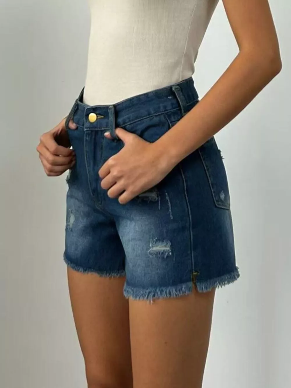 Distressed Frayed Hem Denim Shorts, image 6