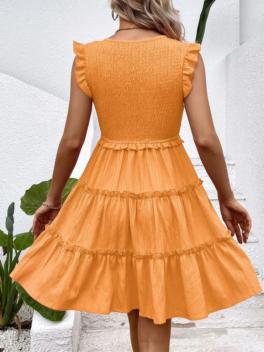 Ruffled V-Neck Cap Sleeve Dress, image 3