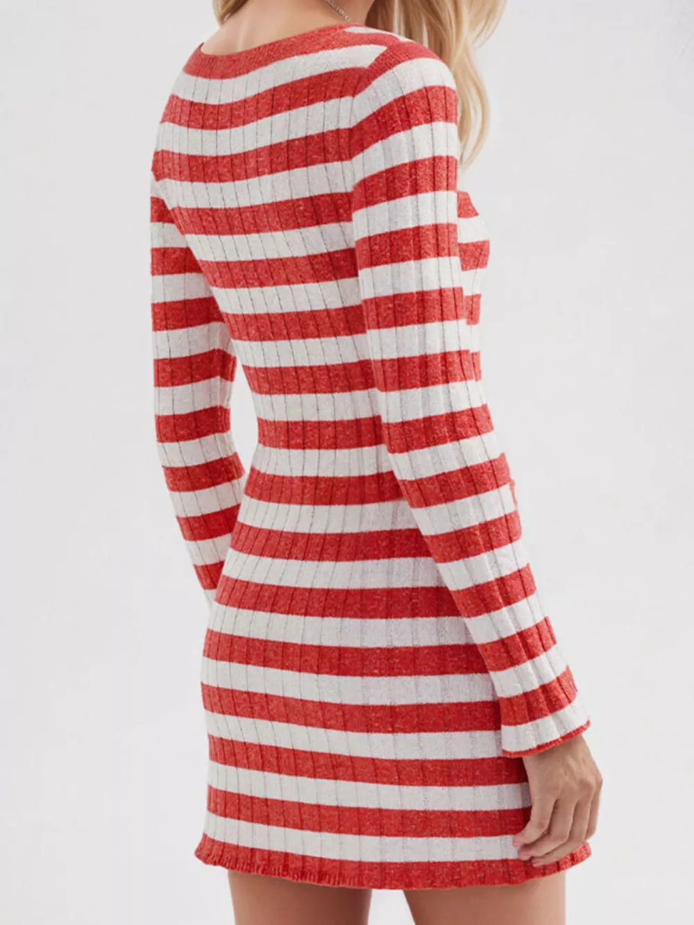 Striped Ribbed Knit Long Sleeve Sweater Dress, image 2