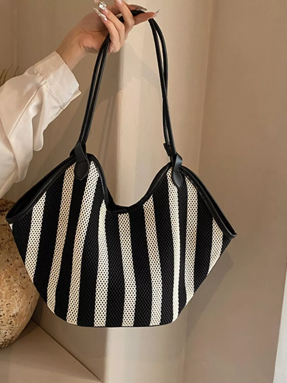 Striped Knit Shoulder Bag, image 4